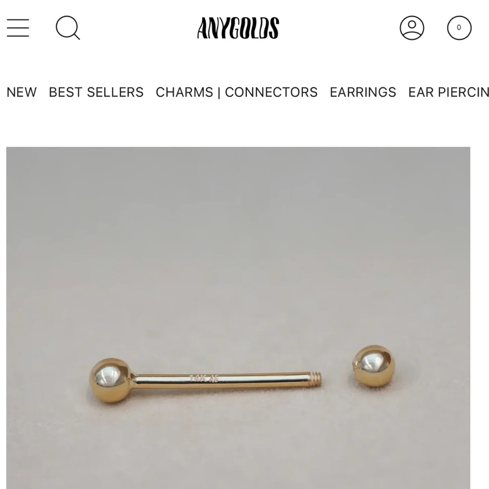14k Gold nipple piercings